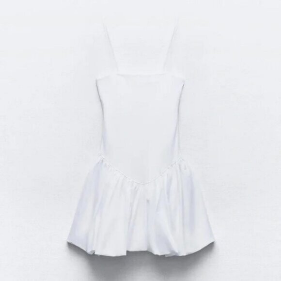 ZARA MIXED RIB POPLIN BALLOON DRESS - Picture 5 of 8